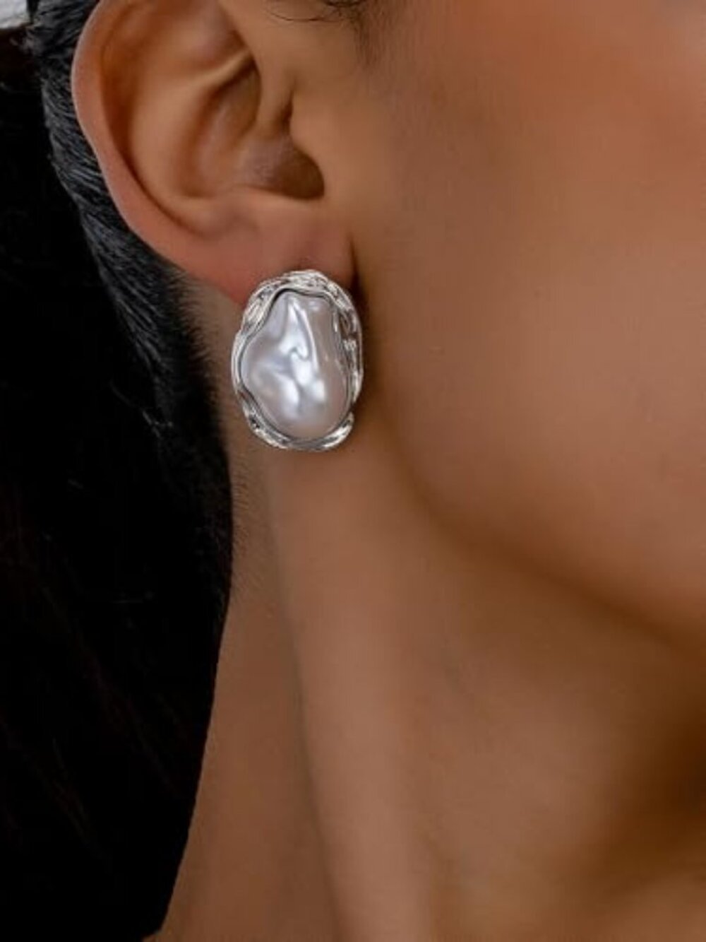 Big Baroqueβ Pearl Earrings for Women Trendy Gold Pearl Statement Earrings Large